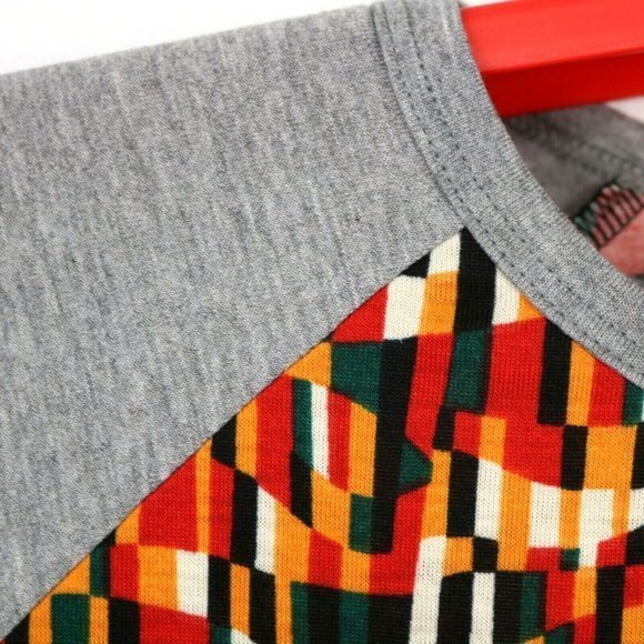 LuLaRoe Randy Baseball Shirt T-Shirt Gray Orange Green M Medium - Picture 6 of 11